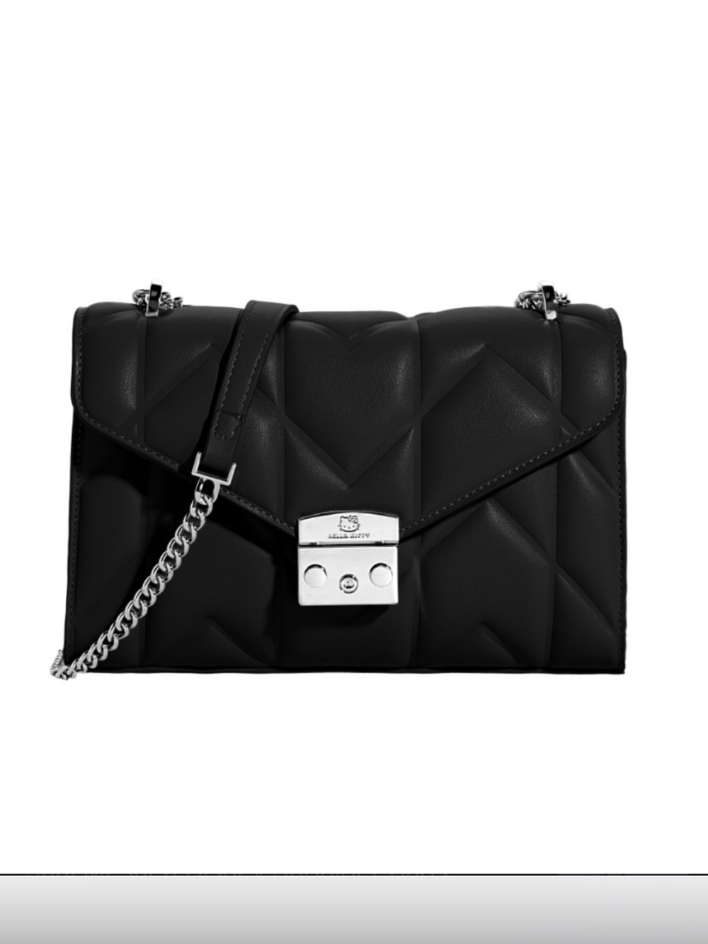 Hello Kitty Black Quilted Crossbody with Silver Chain